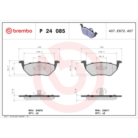 BREMBO P 24 085 Brzdové destičky zadní pro Escape Tribute Maverick