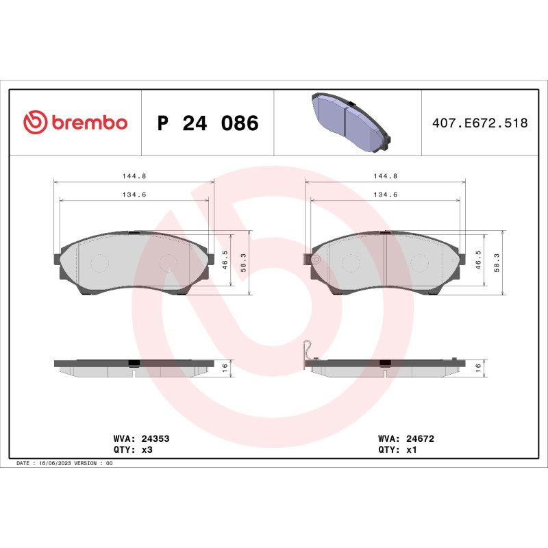 BREMBO P 24 086 Plaquettes de frein avant pour Ranger BT-50 B-Series