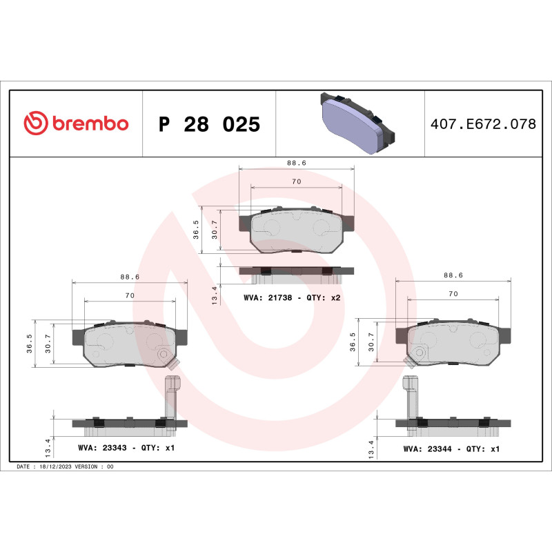 BREMBO P 28 025 Brzdové platničky zadné pre Jazz Civic CRX City Integra