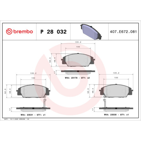 BREMBO P 28 032 Brzdové destičky přední pro S2000 Civic RSX