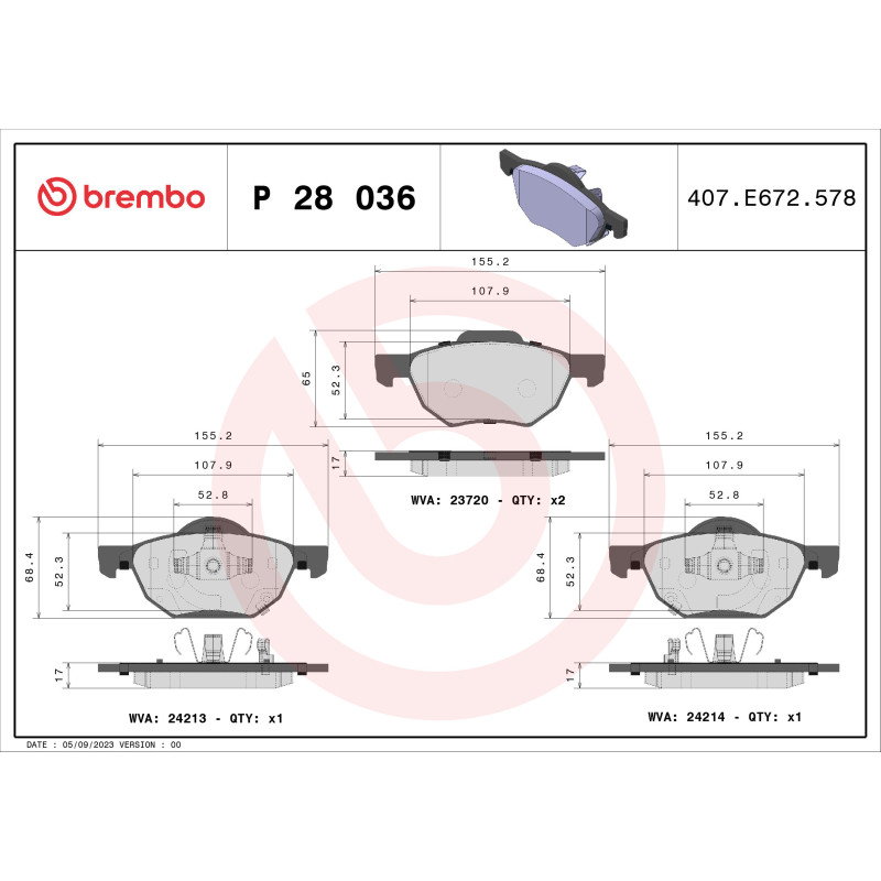 BREMBO P 28 036 Brake Pads Set Front for Honda Accord
