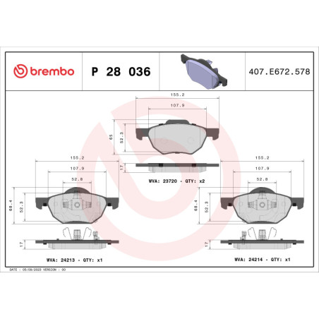 BREMBO P 28 036 Klocki hamulcowe przód dla Honda Accord