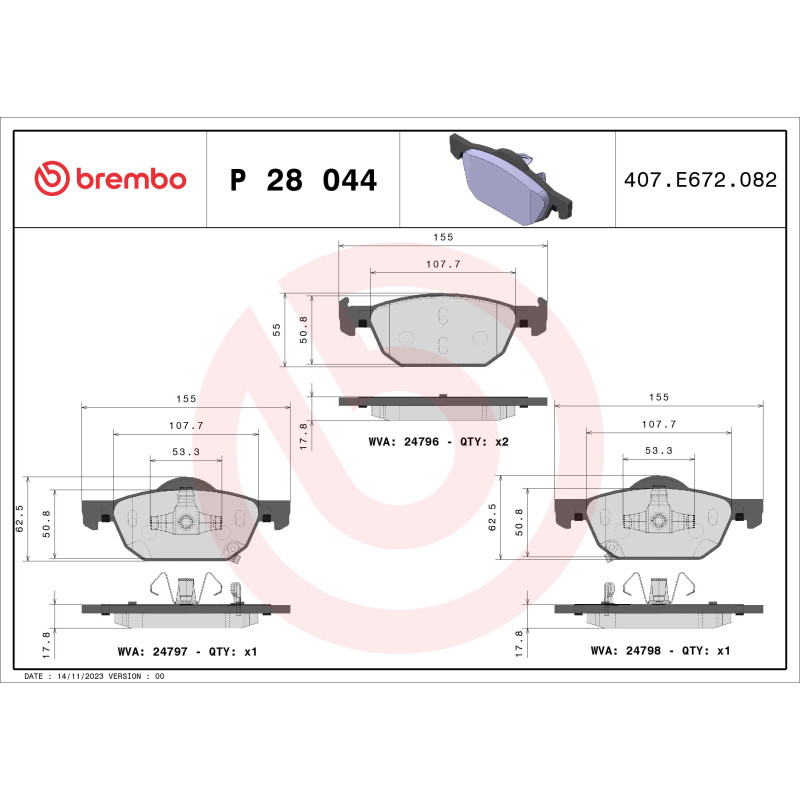 BREMBO P 28 044 Brake Pads Set Front for Honda Accord