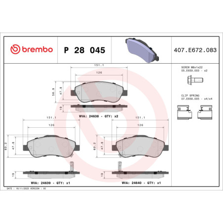 BREMBO P 28 045 Brzdové platničky predné pre Honda CR-V