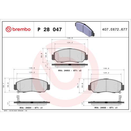 BREMBO P 28 047 Plaquettes de frein avant pour Accord FR-V Civic Stream