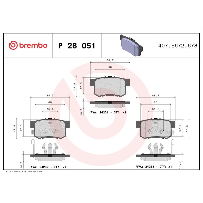 BREMBO P 28 051 Brake Pads Set Rear for CR-V Accord FR-V Crosstour Stepwgn Odyssey Stream