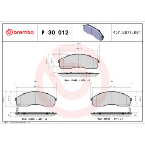 BREMBO P 30 012 Plaquettes de frein avant pour Carnival Pregio Bongo K2500
