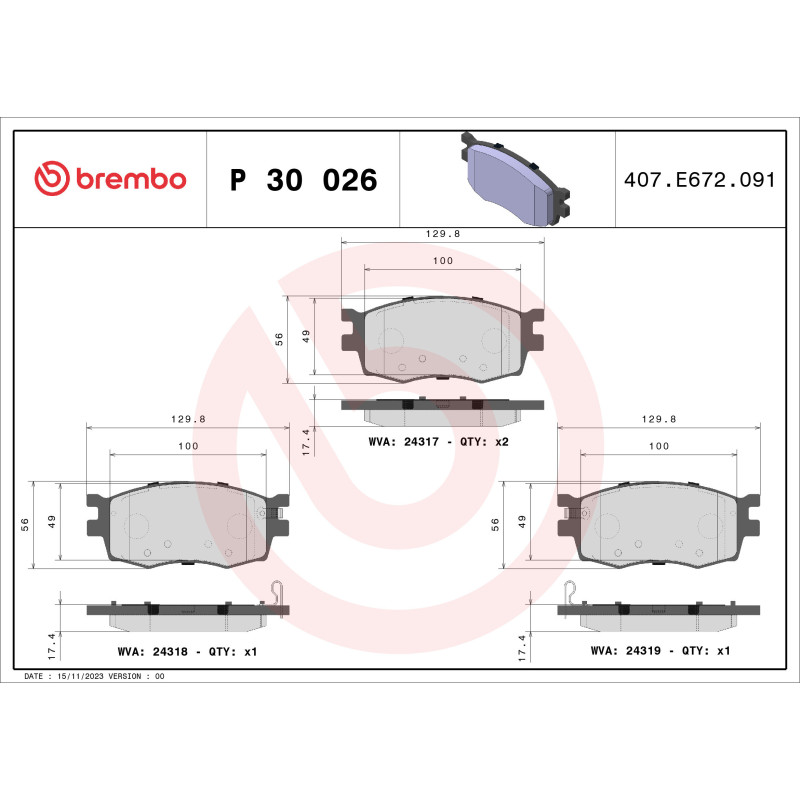 BREMBO P 30 026 Brzdové destičky přední pro Rio Accent Pride