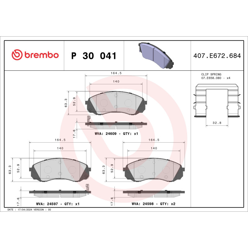BREMBO P 30 041 Brzdové destičky přední pro H-1 Carnival