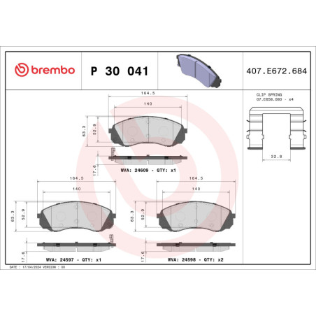 BREMBO P 30 041 Brzdové destičky přední pro H-1 Carnival