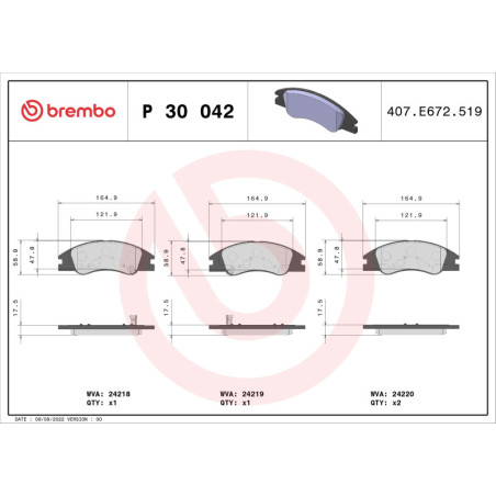BREMBO P 30 042 Brzdové destičky přední pro Kia Cerato