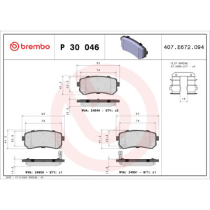 BREMBO P 30 046 Brzdové platničky zadné pre Hyundai i20 ix20