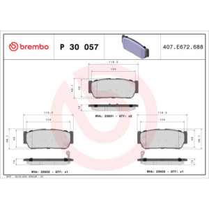BREMBO P 30 057 Pastiglie freno posteriore per Rodius Rexton Sorento Kyron Stavic