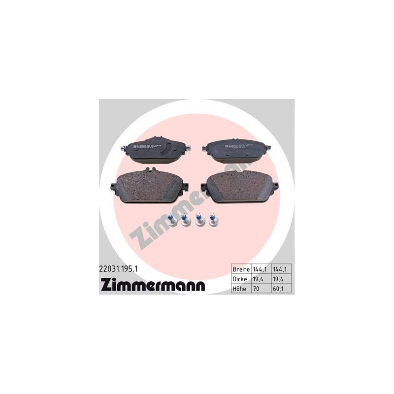 Plaquettes de frein Avant pour Mercedes W205 S205 C205 A205 W213 S213 Zimmermann 22031.195.1