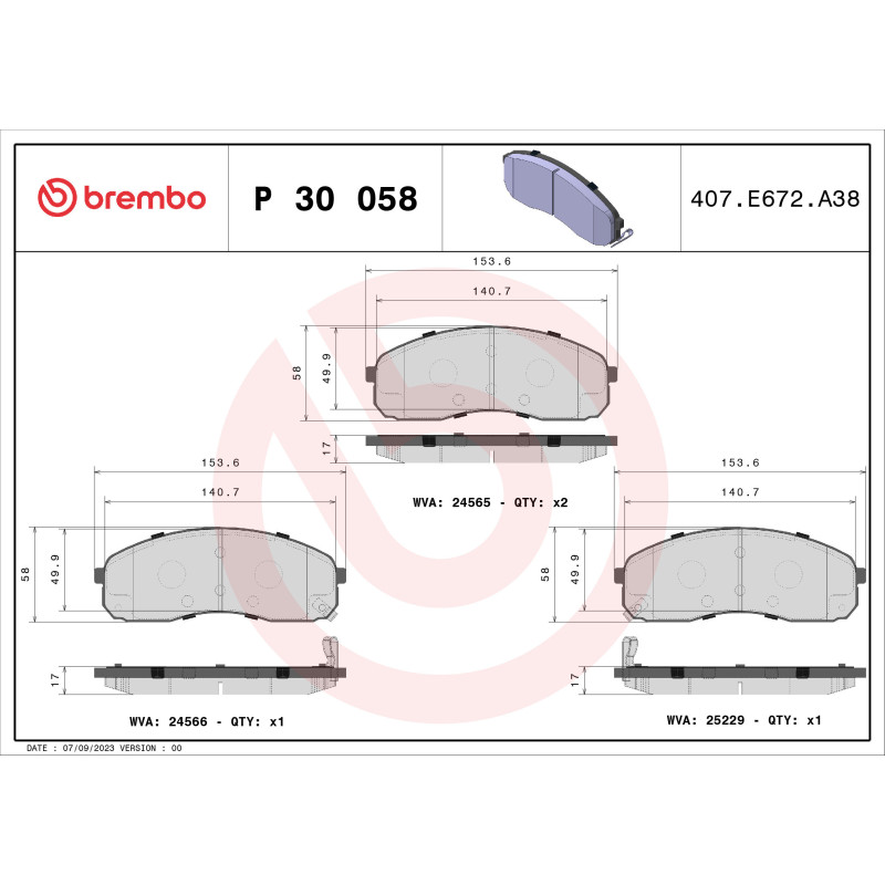 BREMBO P 30 058 Klocki hamulcowe przód dla Kia Carnival