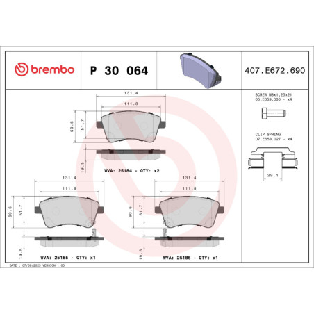 BREMBO P 30 064 Brake Pads Set Front for Kia Venga
