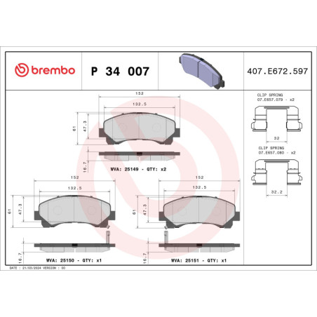 BREMBO P 34 007 Plaquettes de frein avant pour D-Max Trailblazer Colorado Mu-X KB