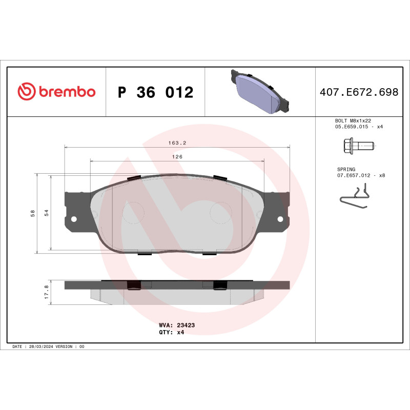 BREMBO P 36 012 Klocki hamulcowe przód dla S-Type LS Thunderbird