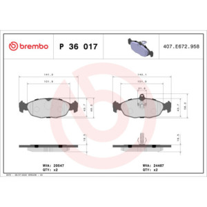 BREMBO P 36 017 Pastillas de freno trasero para XK DAIMLER Coupe XJ DB7
