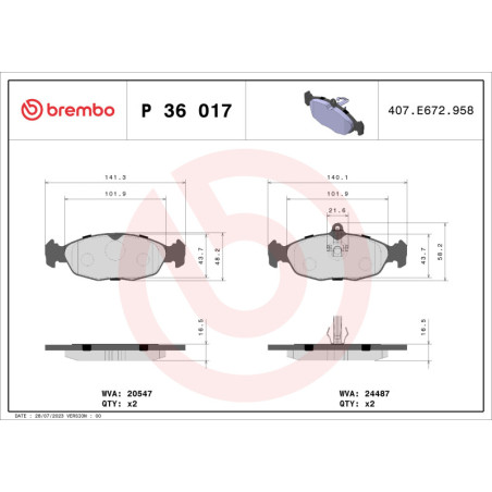 BREMBO P 36 017 Plaquettes de frein arrière pour XK DAIMLER Coupe XJ DB7