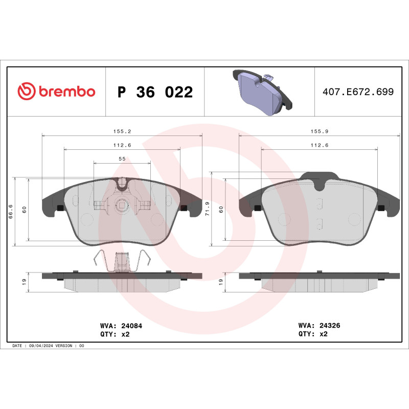 BREMBO P 36 022 Brake Pads Set Front for XF XJ XK S-Type MG ZS Super