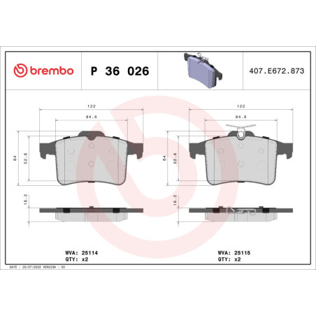 BREMBO P 36 026 Brzdové platničky zadné pre Jaguar XF XK XJ