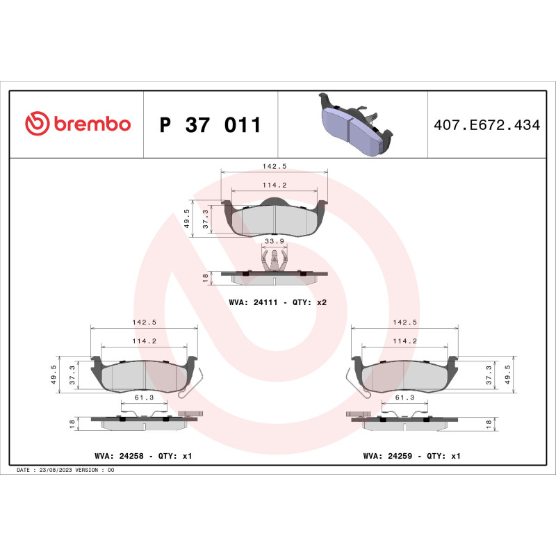BREMBO P 37 011 Brake Pads Set Rear for Jeep Commander