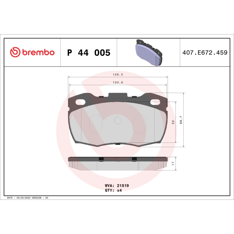 BREMBO P 44 005 Plaquettes de frein avant pour Land Rover Defender