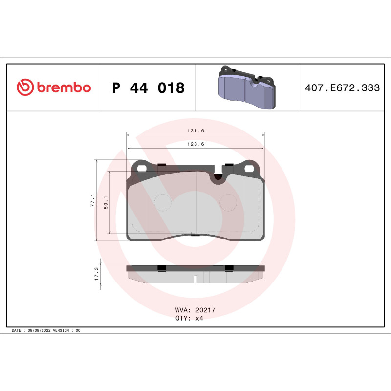 BREMBO P 44 018 Klocki hamulcowe przód dla