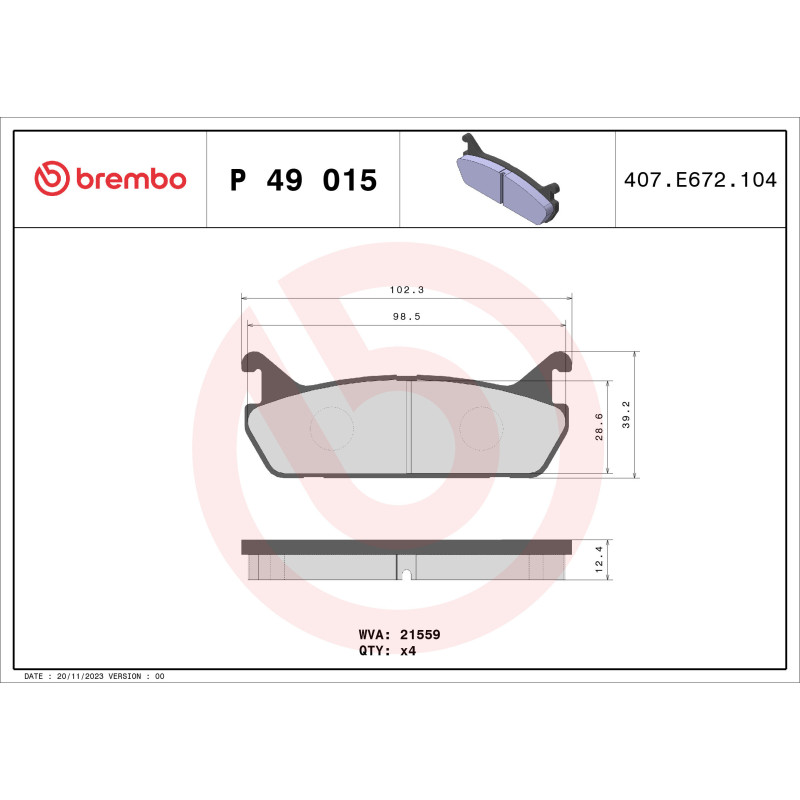 BREMBO P 49 015 Brake Pads Set Rear for Baleno FAMILIA 323 Applause MX-5