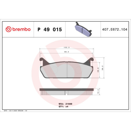 BREMBO P 49 015 Brake Pads Set Rear for Baleno FAMILIA 323 Applause MX-5