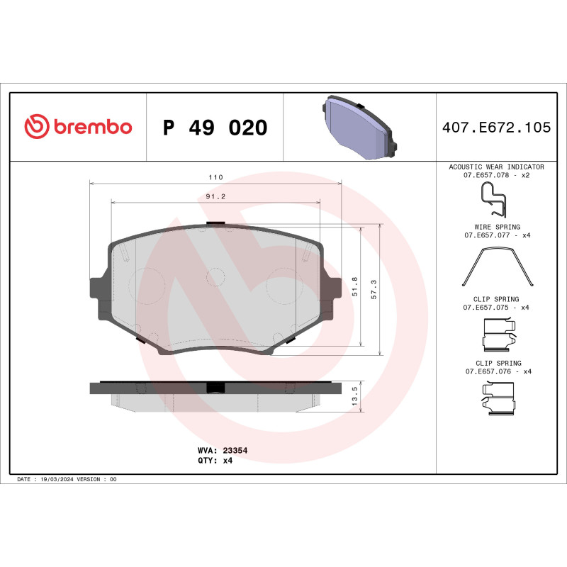 BREMBO P 49 020 Brake Pads Set Front for Mazda MX-5