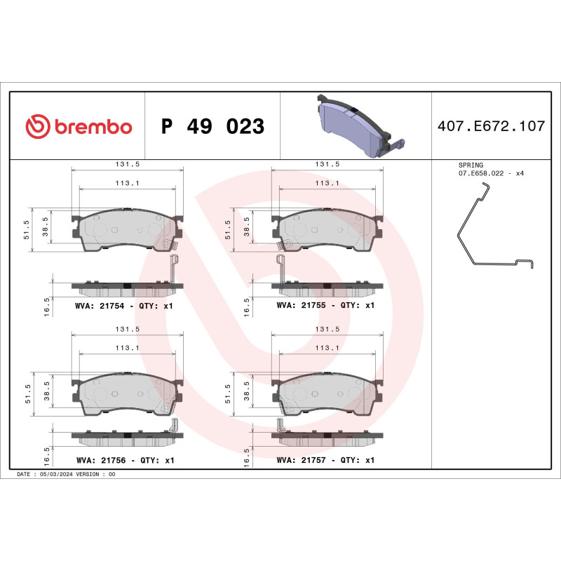 BREMBO P 49 023 Plaquettes de frein avant pour 626 323 Premacy MX-6 XEDOS Probe