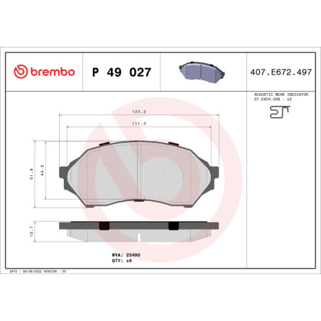 BREMBO P 49 027 Brake Pads Set Front for Mazda 323