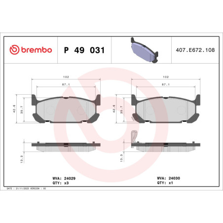 BREMBO P 49 031 Plaquettes de frein arrière pour Mazda MX-5