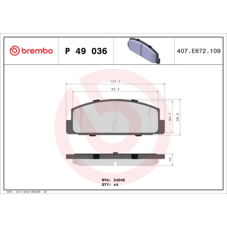 BREMBO P 49 036 Pastiglie freno posteriore per 6 626 323 Premacy RX