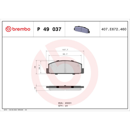 BREMBO P 49 037 Pastiglie freno posteriore per Mazda 626 323