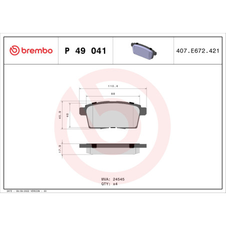 BREMBO P 49 041 Plaquettes de frein arrière pour CX-7 CX-9 Edge MPV