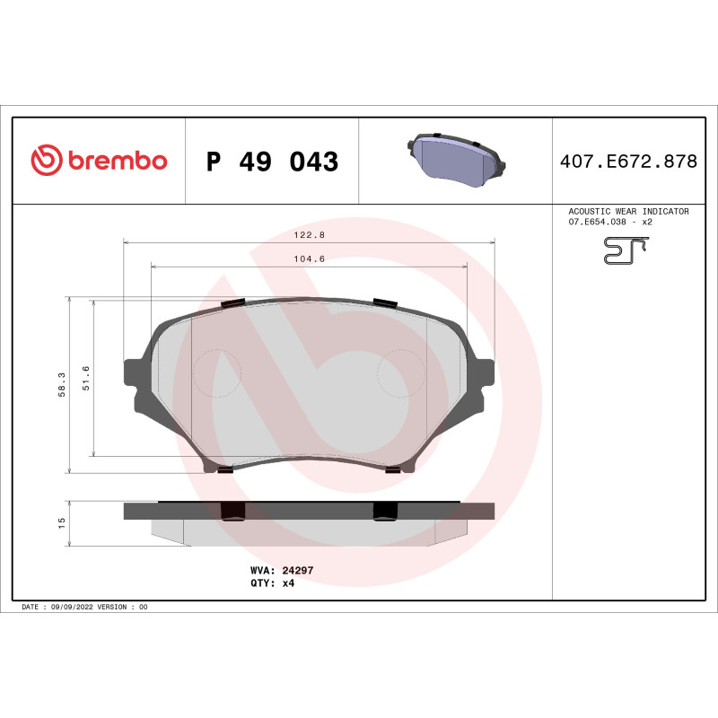 BREMBO P 49 043 Plaquettes de frein avant pour Mazda MX-5
