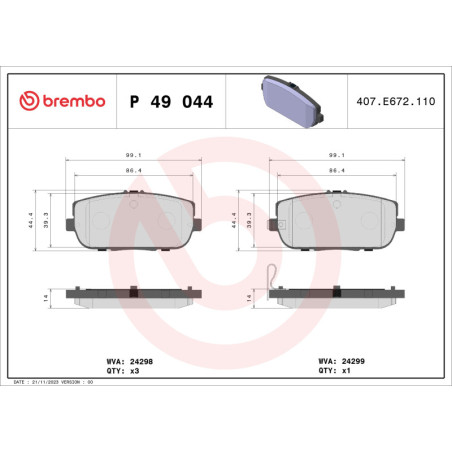 BREMBO P 49 044 Bremsbeläge Hinten für MX-5 124