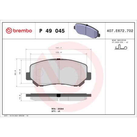 BREMBO P 49 045 Brake Pads Set Front for Mazda CX-5