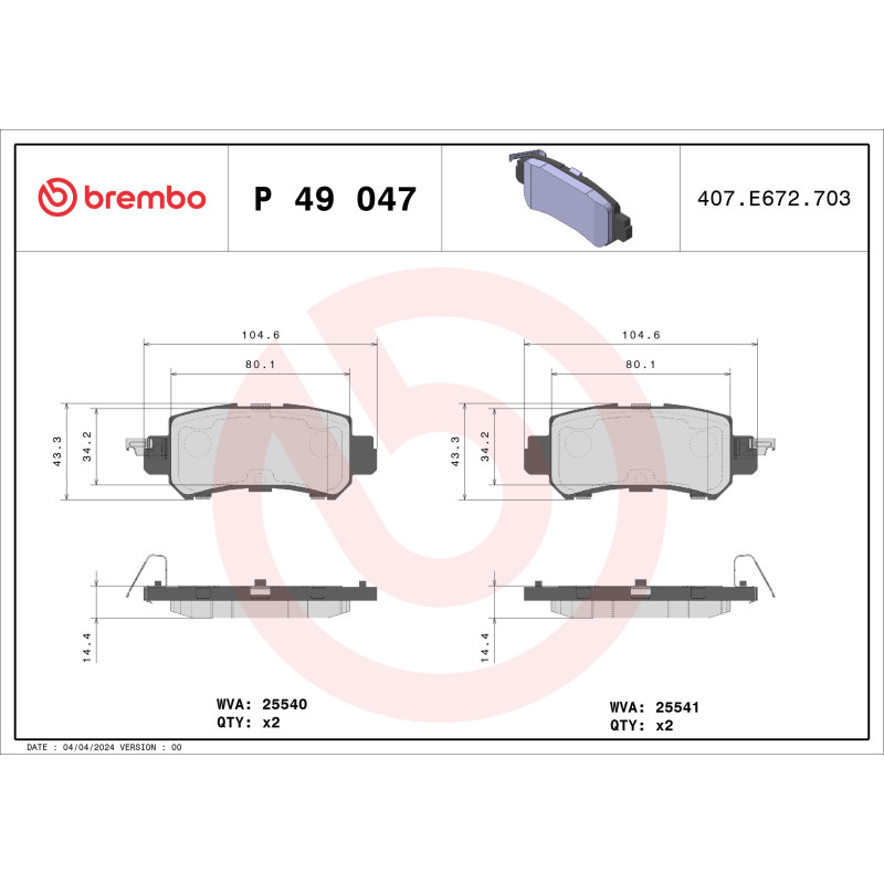 BREMBO P 49 047 Bremsbeläge Hinten für CX-5 CX-3 2