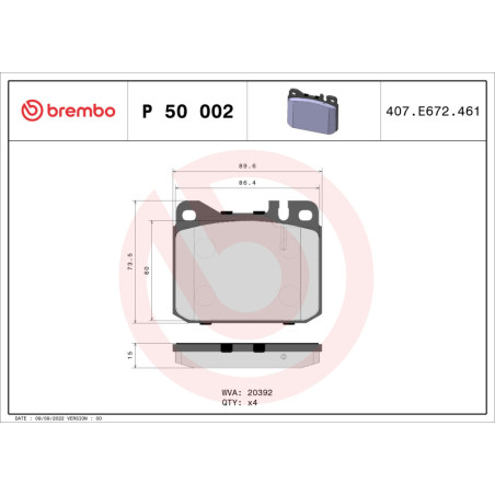 BREMBO P 50 002 Pastiglie freno anteriore per Mercedes /8 SL W123 S