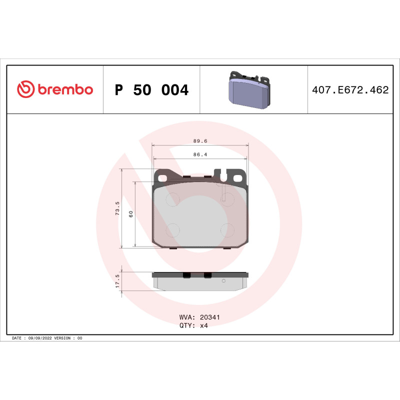 BREMBO P 50 004 Bremsbeläge Vorne für Mercedes S SL W123