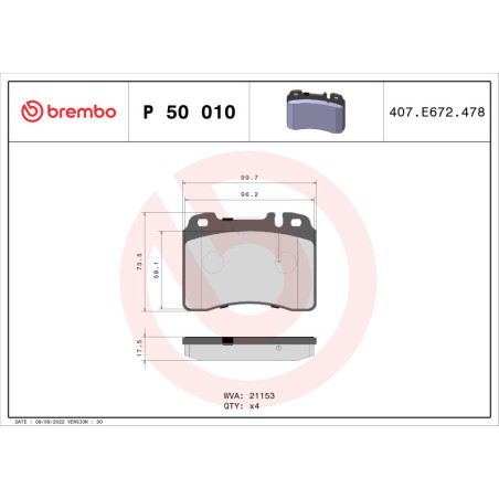 BREMBO P 50 010 Plaquettes de frein avant pour Mercedes E 124 SL CLK 190 C