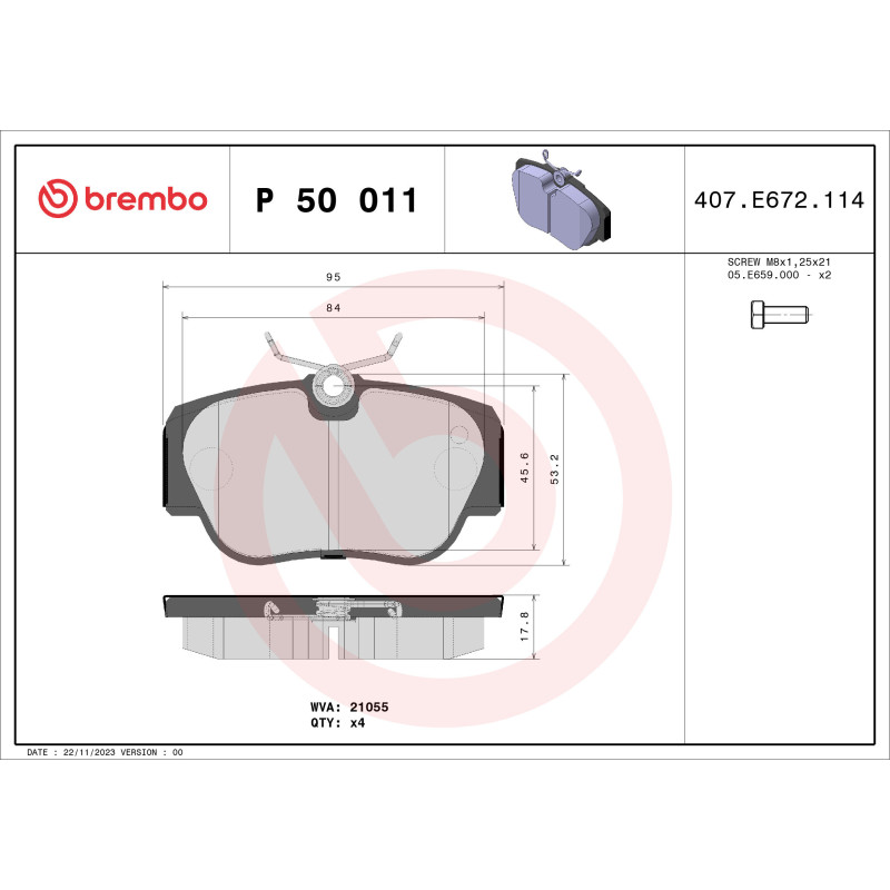 BREMBO P 50 011 Pastiglie freno anteriore per Mercedes 190