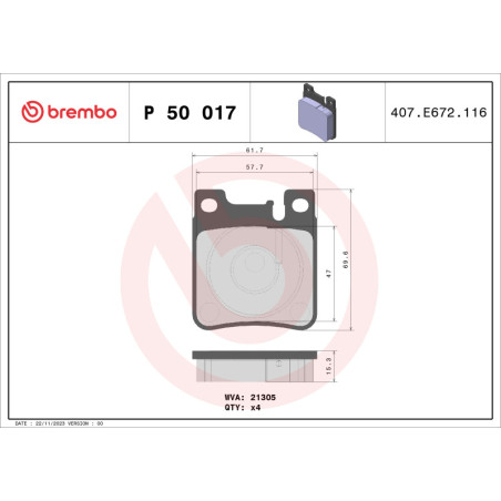 BREMBO P 50 017 Brzdové platničky zadné pre E CLK S SL C SLK Crossfire