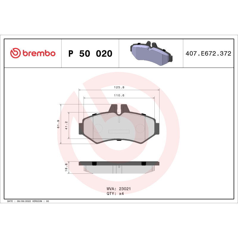 BREMBO P 50 020 Plaquettes de frein arrière pour Sprinter G LT G-Modell