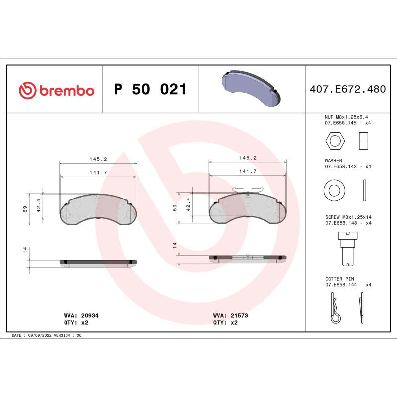 BREMBO P 50 021 Plaquettes de frein avant pour 100 Istana