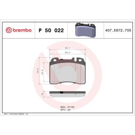 BREMBO P 50 022 Brake Pads Set Front for Mercedes E 124